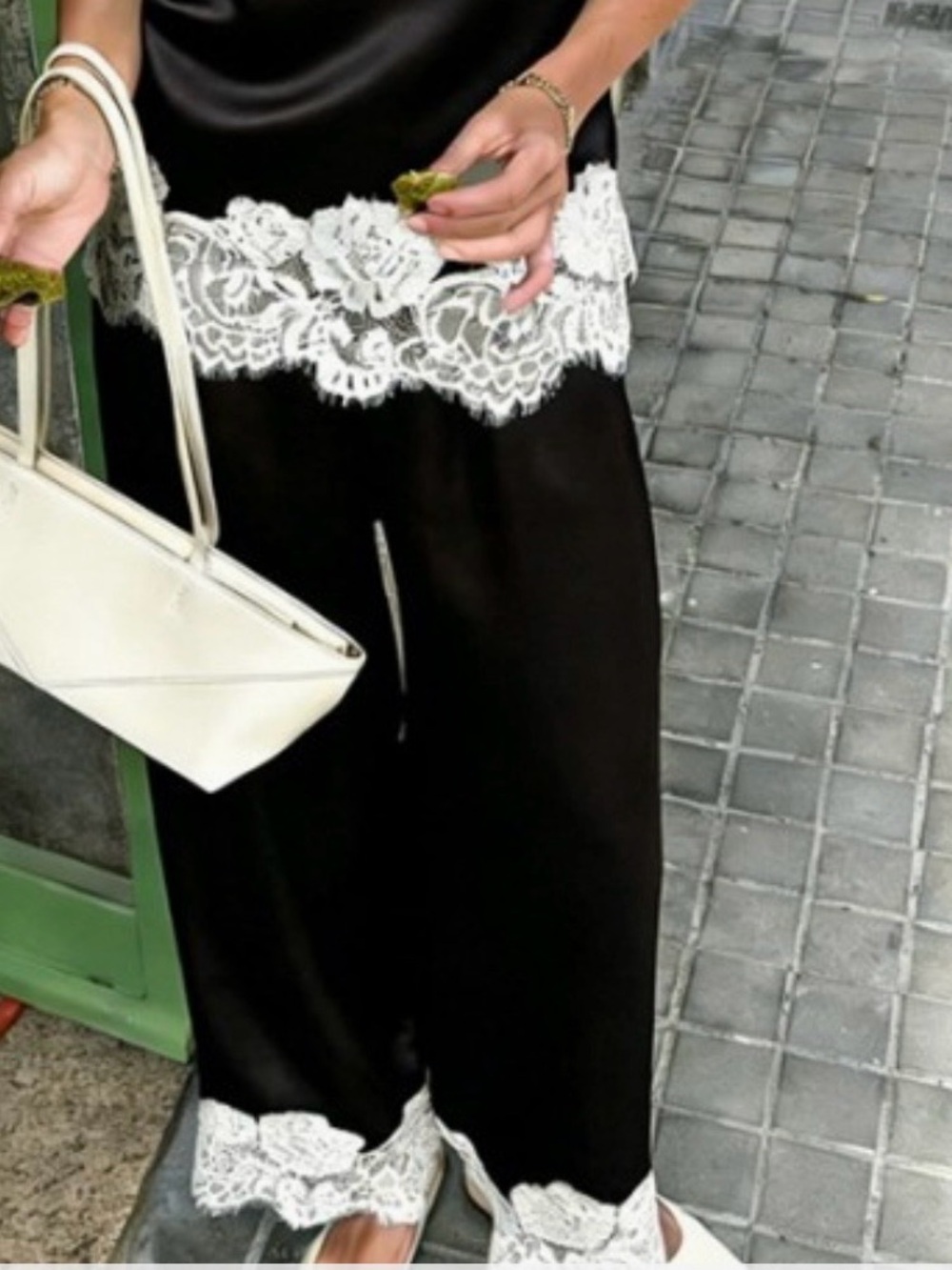 Women’s Black Satin Lace-Trim Pants